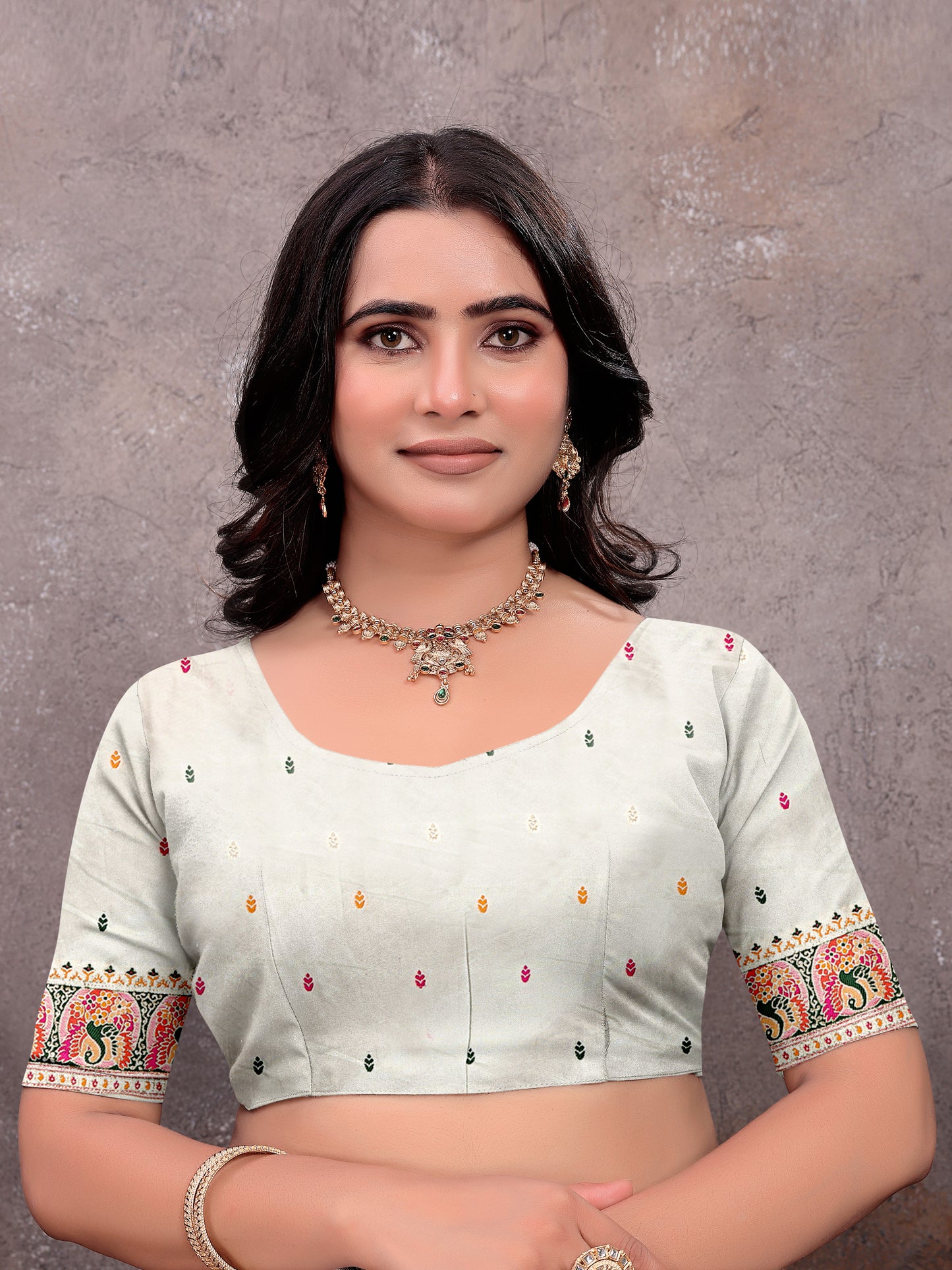 Cream Green Pichwai Printed  Pashmina Saree