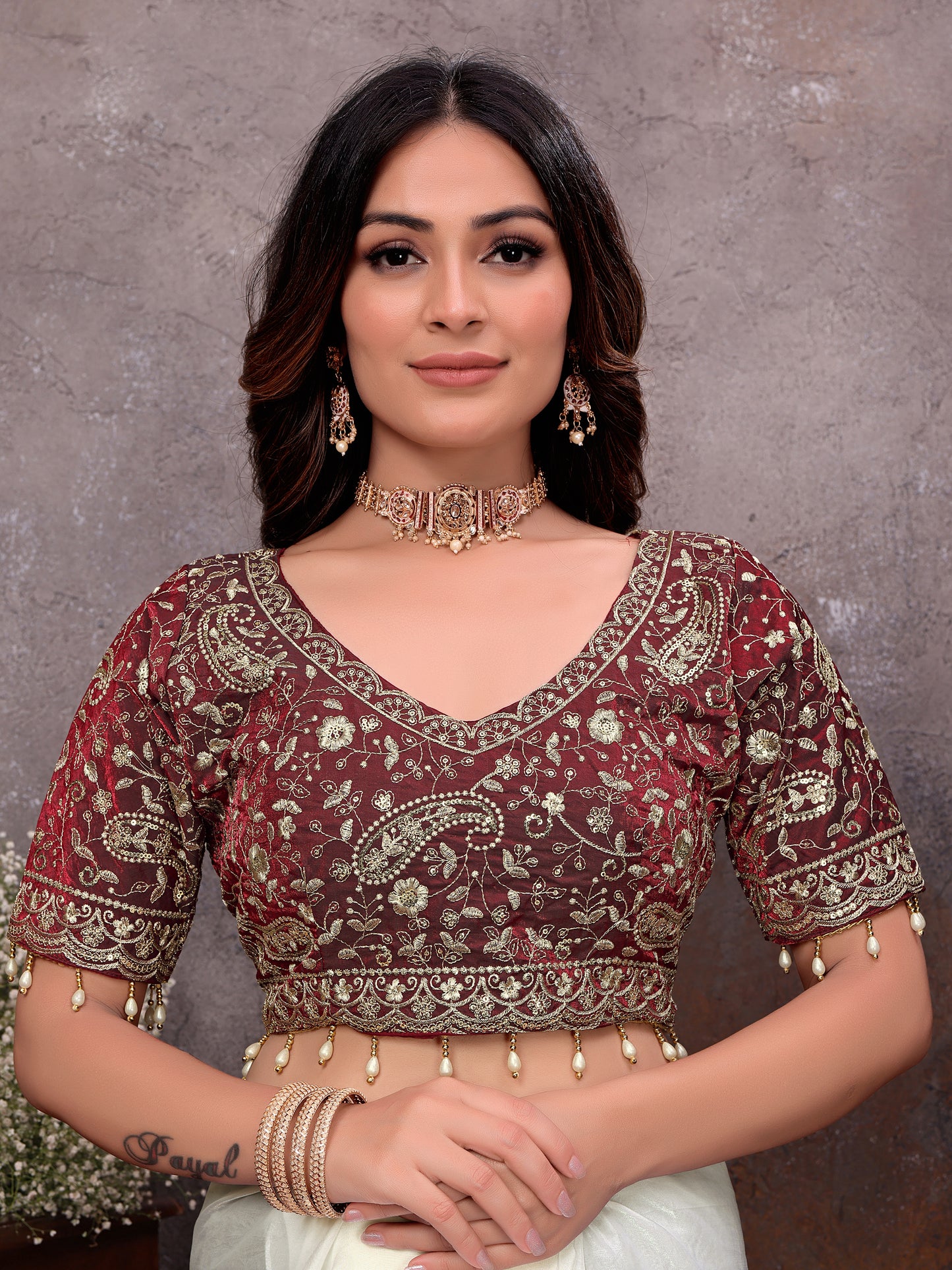 White Gold Tissue Embroidered Saree