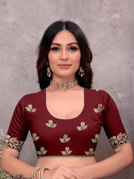 Maroon Gold Leaf Border Saree