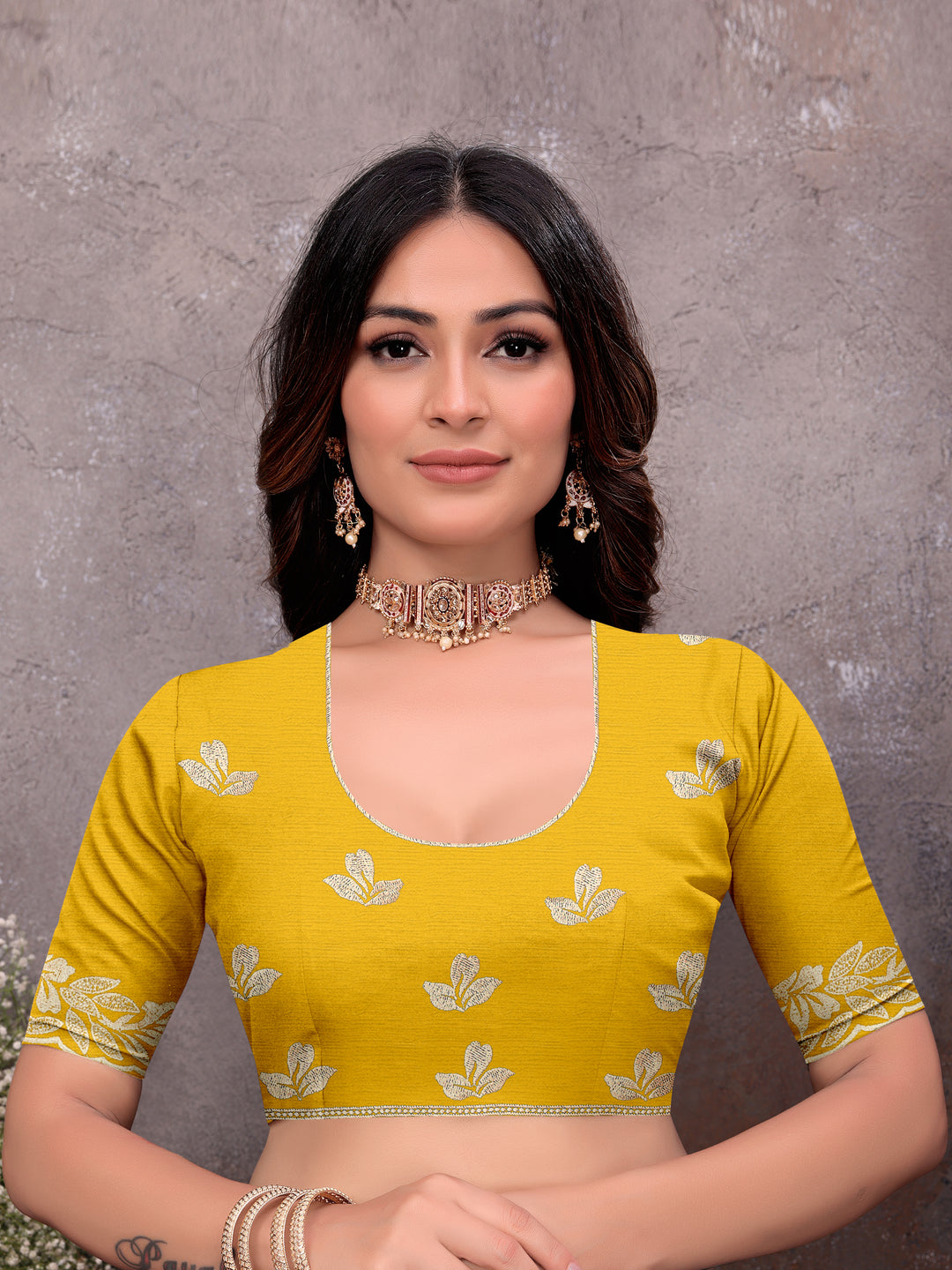 Yellow Gold Leaf Border Saree