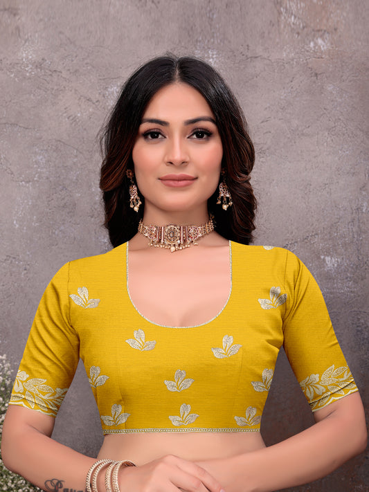 Yellow Gold Leaf Border Saree