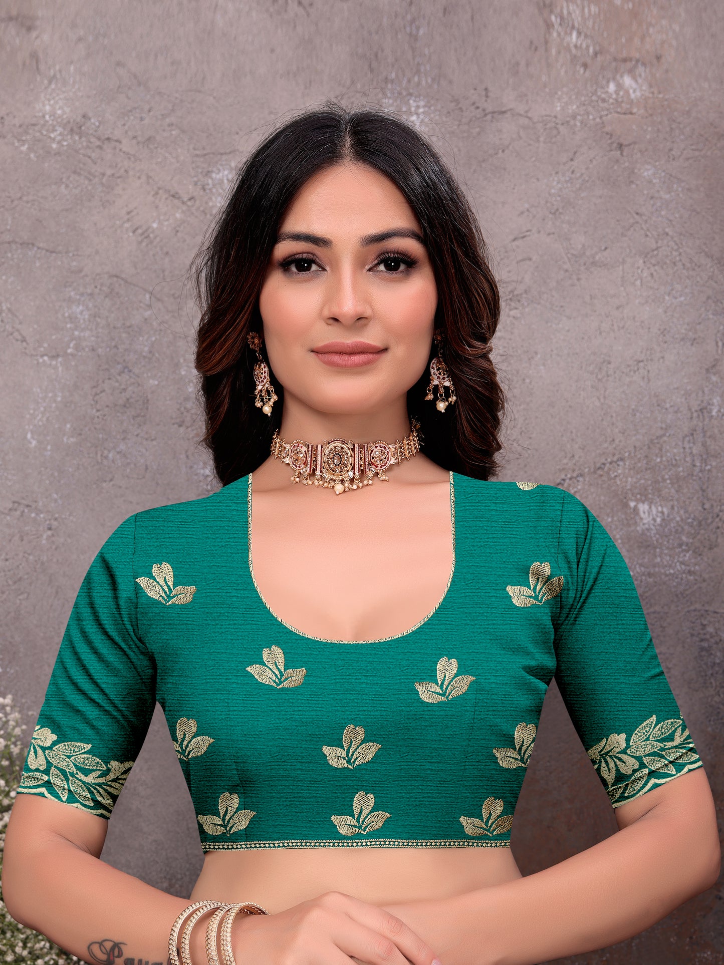 Green Gold Leaf Border Saree