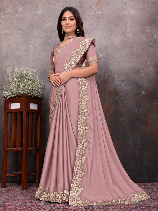 Mauve Gold Leaf Border Saree