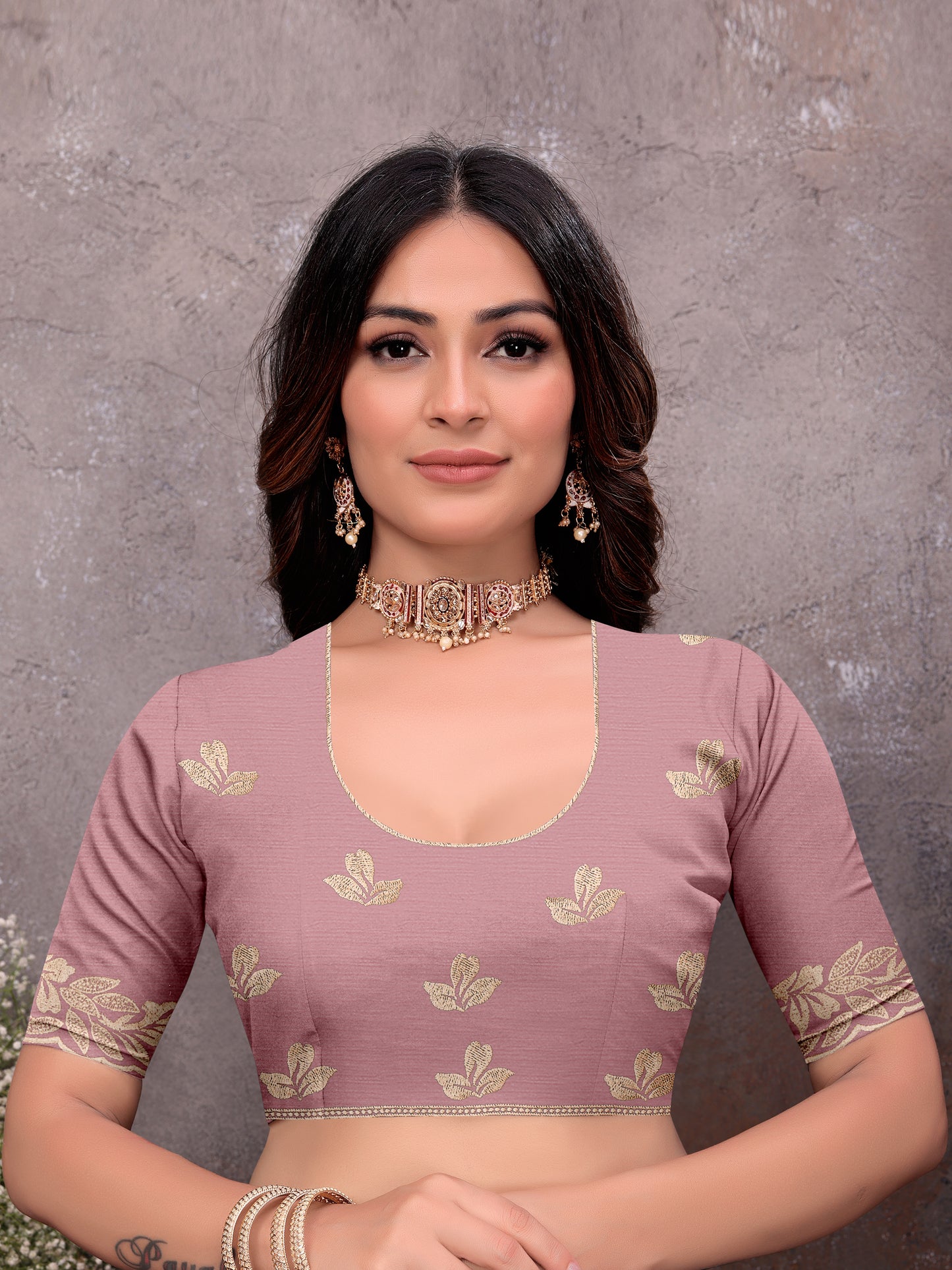 Mauve Gold Leaf Border Saree