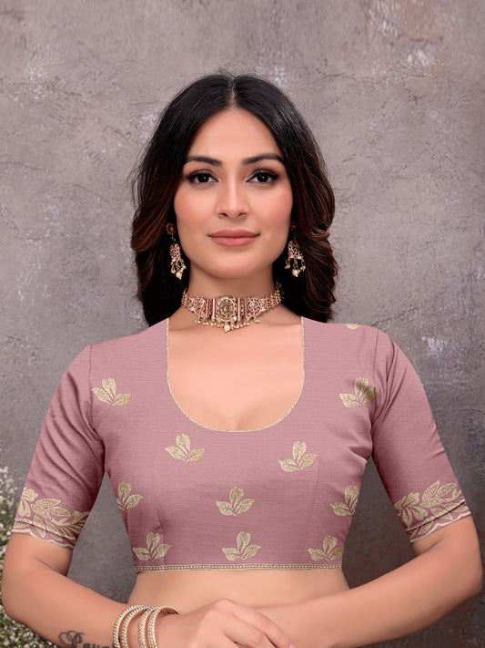 Mauve Gold Leaf Border Saree
