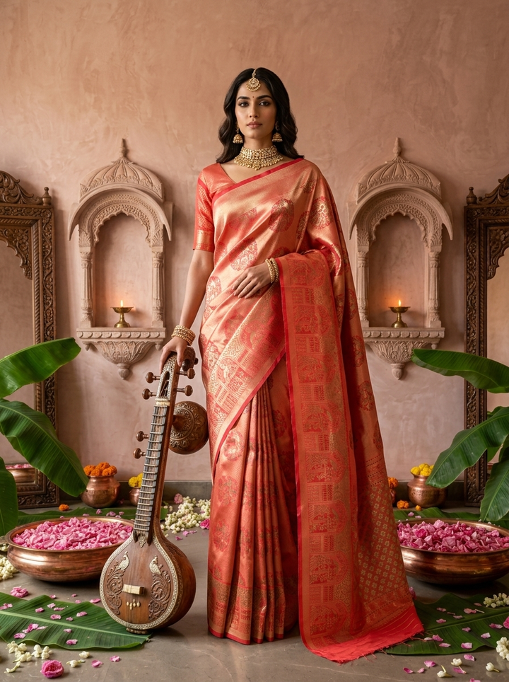 Red Banaras Silk Weaved Saree With Mor-Popat Patola Design