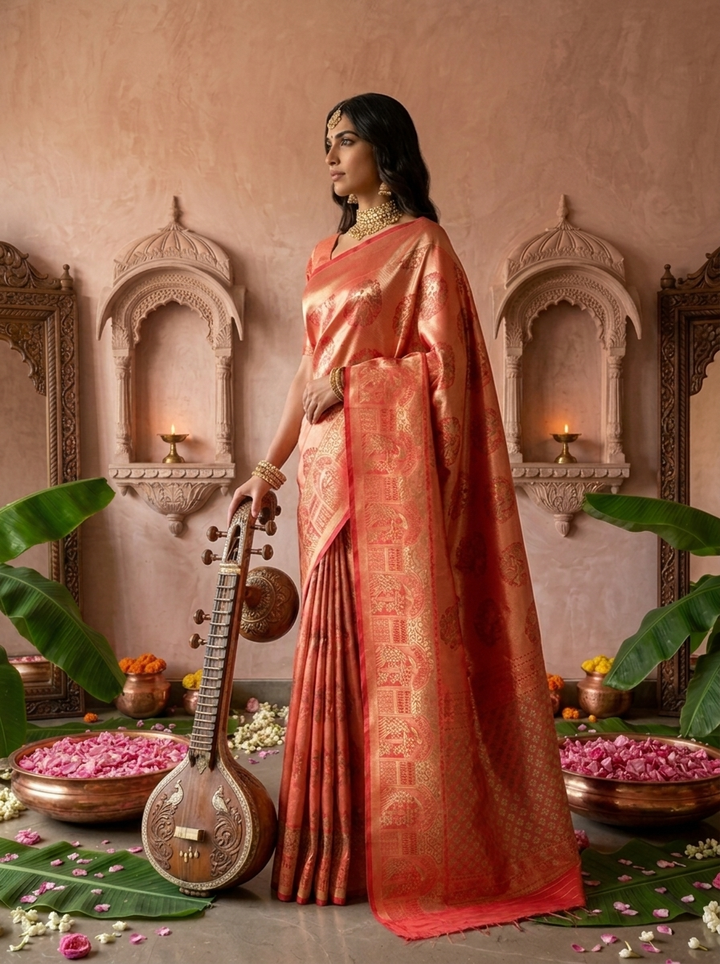 Red Banaras Silk Weaved Saree With Mor-Popat Patola Design