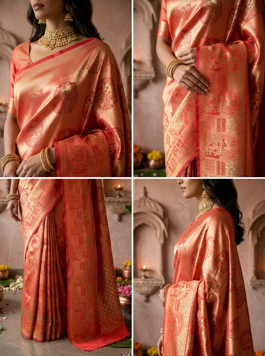 Red Banaras Silk Weaved Saree With Mor-Popat Patola Design