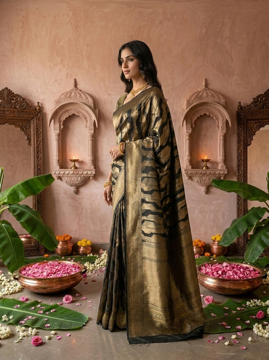 Black Banarasi Silk Saree with Rich Gold Zari Weaving