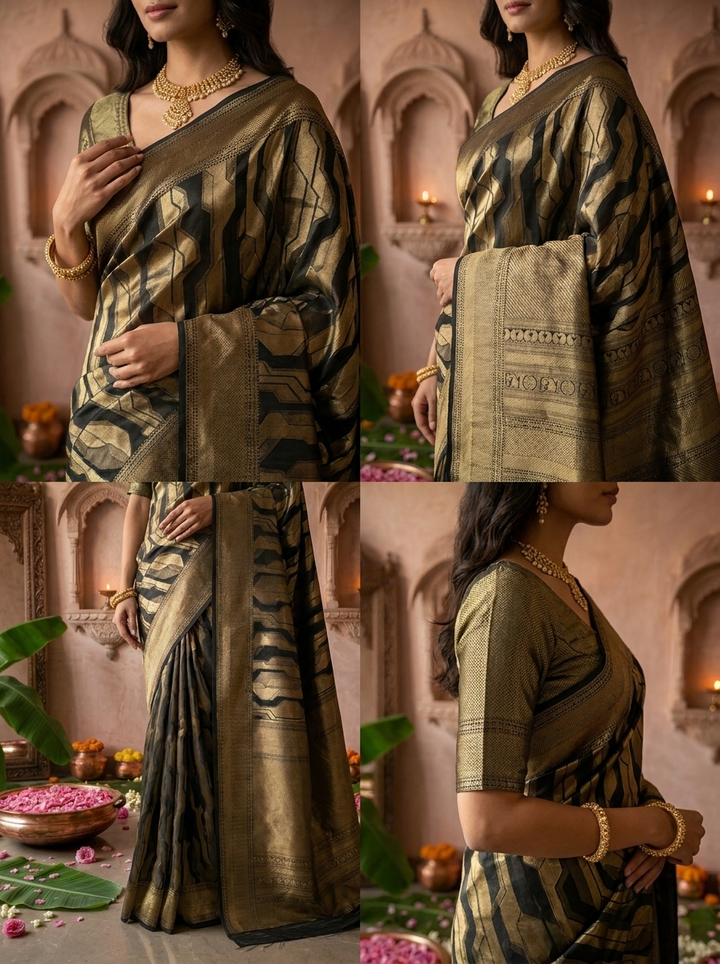 Black Banarasi Silk Saree with Rich Gold Zari Weaving