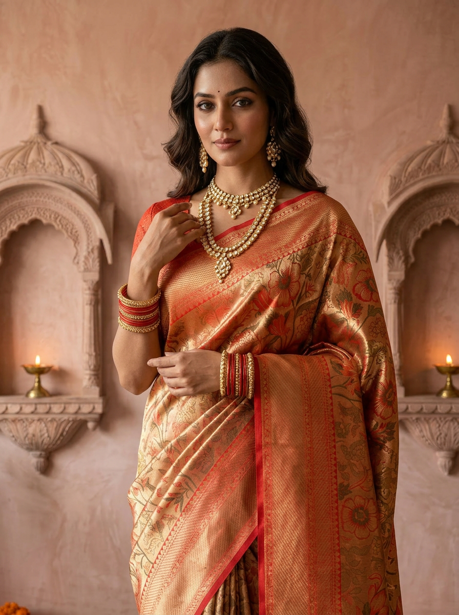 Red Banaras Silk Floral Weaved Saree