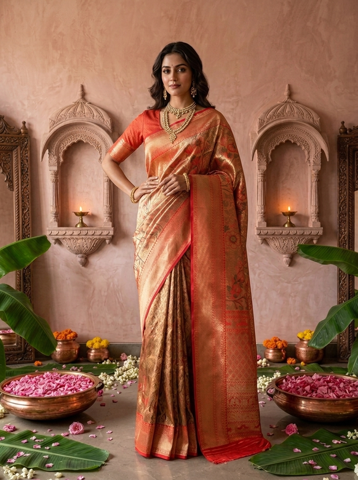 Red Banaras Silk Floral Weaved Saree